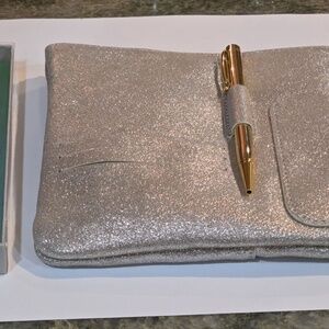 New Anthropologie champagne shimmer organizer pouch with pen